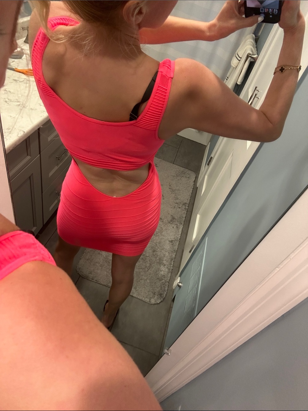 Bebe Sleeveless Bodycon Dress in Hot Coral - Picture 5 of 10